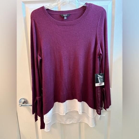 Simply Vera Vera Wang Burgony Layered Sweater Lace Back Size XL - Picture 1 of 12